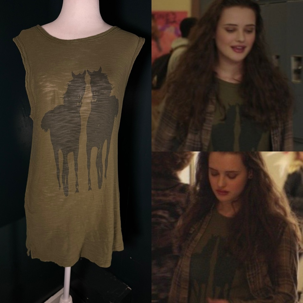 Gap • Mirrored Horse Graphic Sleeveless Tee S • Olive Green • ASO Hannah Baker